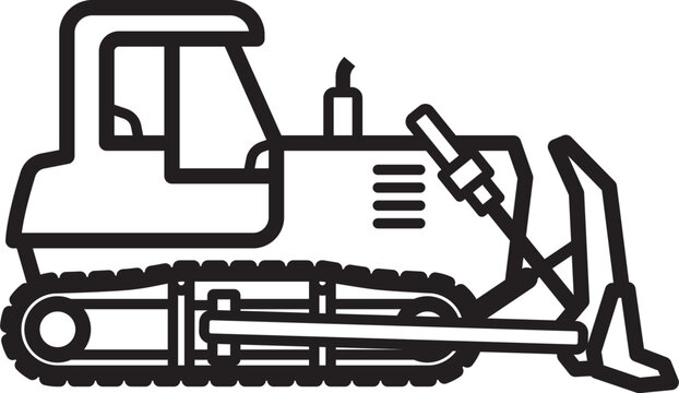 bulldozer dozer icon symbol side view line drawing simplified vector isolated on transparent background
