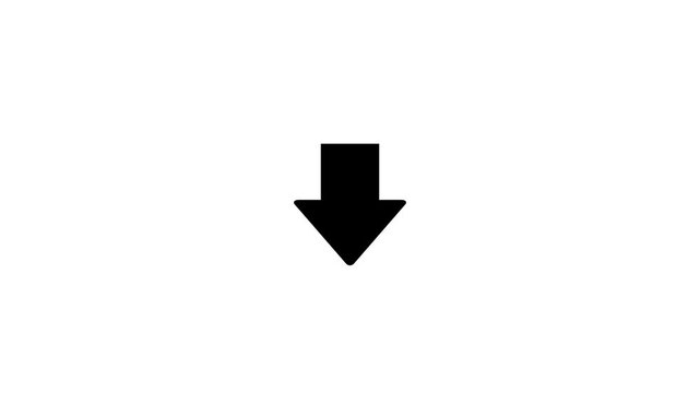 Minimalist downward arrow animation, simple black directional symbol on white background