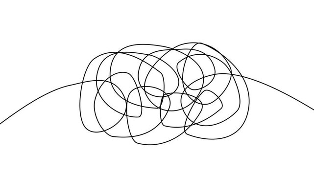 Abstract scribble animation: hand-drawn black line tangle on white background, for minimalist motion, and creative concept