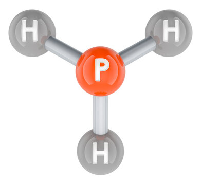 Phosphine PH3 molecular model. 3D rendering
