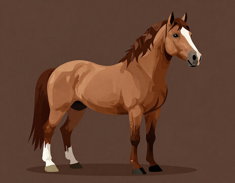 Majestic Brown Horse Standing Proudly in Sunlit Pasture, Emanating Strength and Grace Amidst Whispering Grass