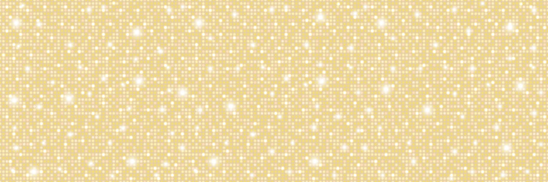 Gold champagne glitter gradient background. Circles shiny disco retro luxury subtle texture. Sparkling dust vintage glossy bg. Vector illustration