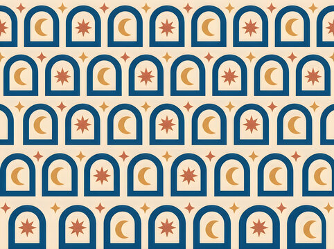 Seamless background pattern with repeated window arches and stars