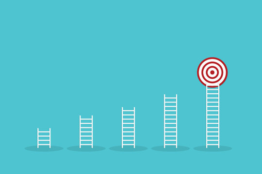 Sales Target Achievement Ladder, Business Growth and Performance Success Concept