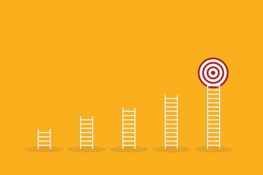 Leadership Development Ladder Reaching Target, Professional Achievement and Career Success