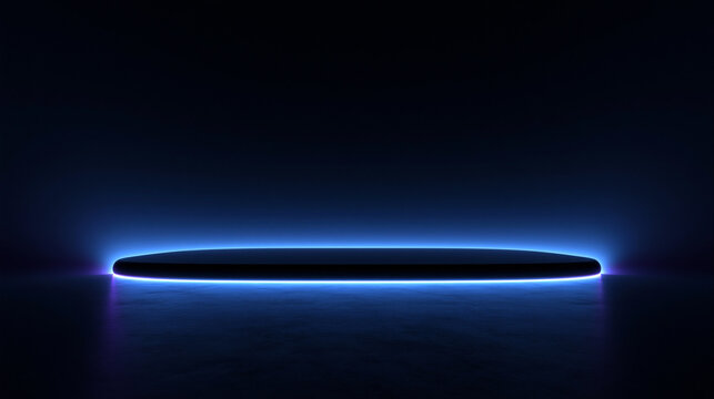 Futuristic Empty Podium with Neon Blue Light Display Background