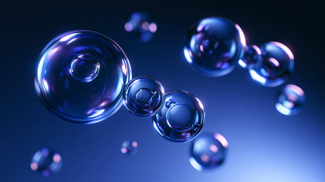 Glowing Microscopic Cells and Serum Bubbles in Liquid