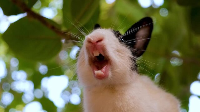 Adorable Rabbit Yawning. The Moment Before a Nap. The Cutest Yawn.