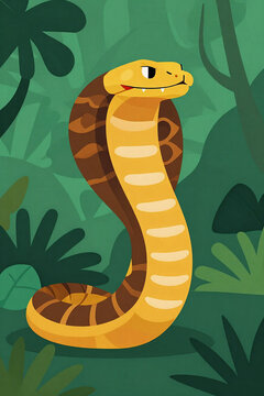 Majestic King Cobra Displaying Its Impressive Hood in Stunning Detail Against a Lush Green Canopy
