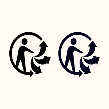Recycling Sorting Symbol Icon Set with Human Figure and Arrows