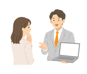 Fototapeta premium 資料を見せる,スーツ男性,フラットイラスト