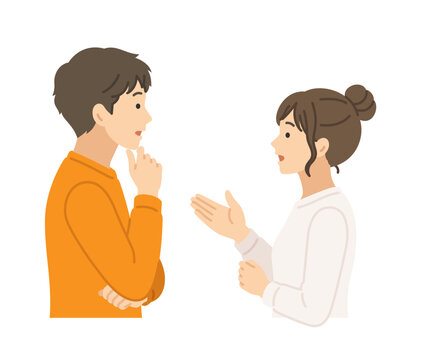 会話する,私服男女,フラットイラスト