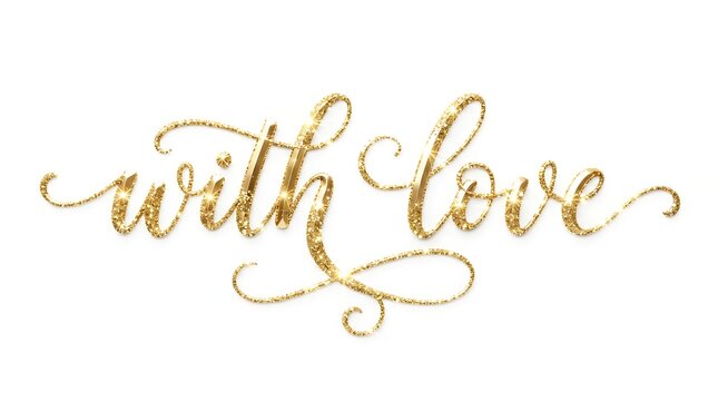 Elegant gold glitter calligraphy lettering with the text with love for romantic cards and wedding invitations