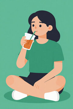 Teenage Girl Relishing a Refreshing Beverage During Tranquil Outdoor Break, Capturing Her Joyful Smile and Bright Eyes