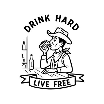 Cowboy drinking at a bar vintage vector illustration