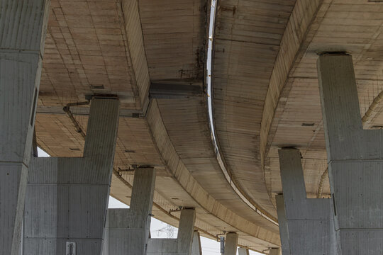 Elevated concrete highway bridge in the modern city 