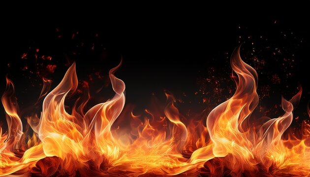 burning fire flames border transparent texture isolated generative ai