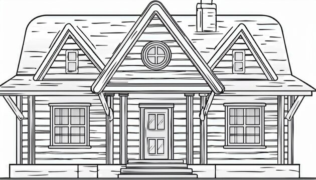 log cabin wood house black outline