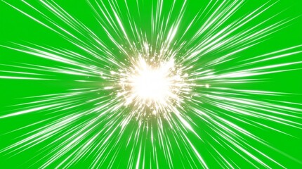 Fototapeta premium Green screen explosion effects background, white light burst transmission lines, central flash graphic element, animation, template, creative design overlay