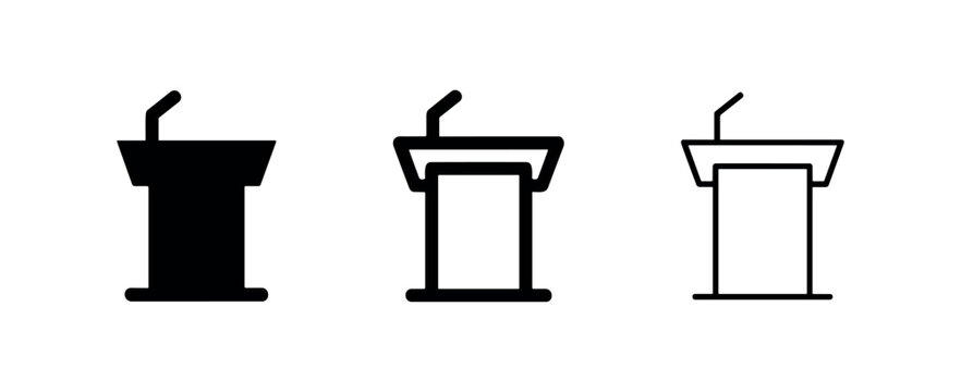 Podium lectern icon set in glyph, bold, and thin outline styles for public speaking