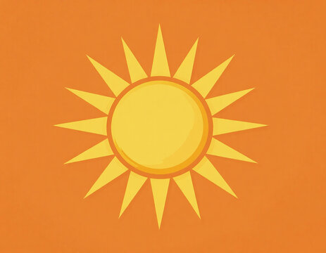 Radiant Golden Sun Emblem Against Vivid Orange Canvas, Evoking Energy and Optimism for Contemporary Design Projects