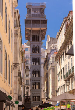 Santa Justa Lift in Historic Center of Lisbon, Portugal