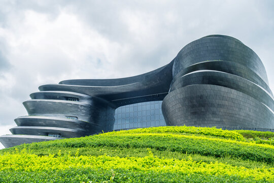 Shenzhen, China - May 21, 2026: Exterior of Shenzhen Science and Technology Museum in Guangming District, designed by Zaha Hadid Architects with futuristic sculptural architecture