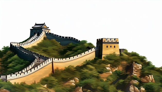 great wall of china section isolated on white background