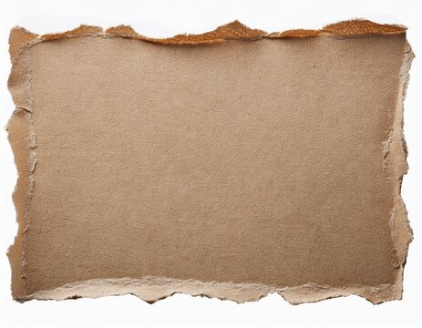 handmade textured paper sheet with torn edges isolated on white background