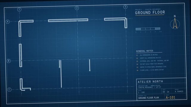 Architectural Blueprint Floor Plan Drawing Itself With Walls Furniture and Room Labels