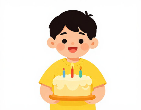 Joyful Young Child with Artistic Rainbow Birthday Cake, Eyes Sparkling with Excitement and Anticipation on a Festive Celebration