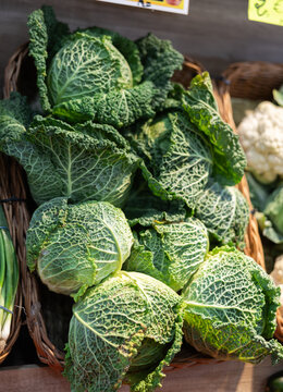 Green cabbages in supermarket, Cabbage background, Fresh cabbage from farm field, Cabbages harvest, Green cabbage for sale at farmer s market stall, heap cabbage