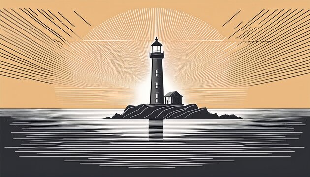 minimalist outline of a coastal maritime lighthouse