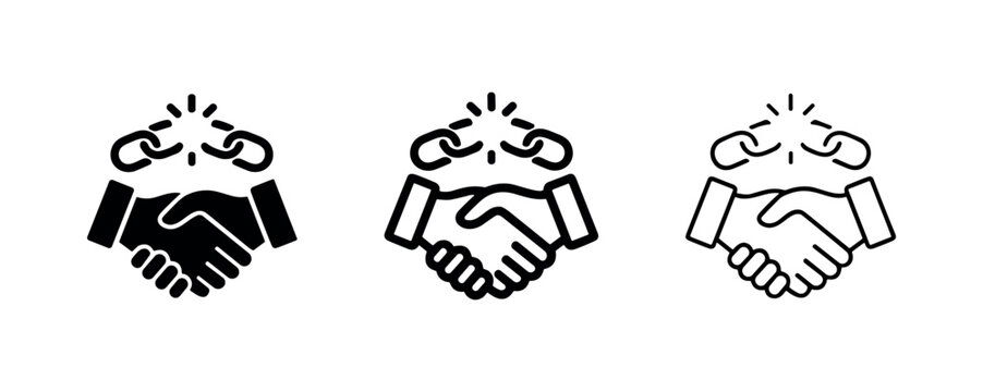 Handshake with Broken Chain Icon Set. Freedom, Liberation, and Ending Slavery Concept.