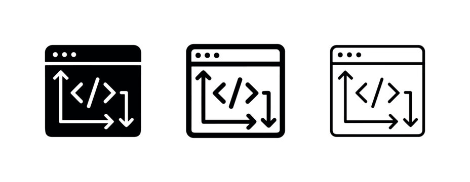 Web development and programming icon set showing code and coordinate system