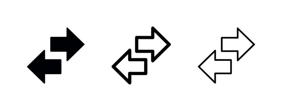 Exchange and transfer arrows icon set for two-way synchronization and trade