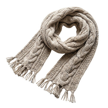 Cozy cable knit scarf with fringe detail isolated on transparent background