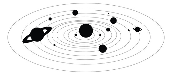 Stylized Solar System Vector Diagram, Planetary Orbits And Celestial Bodies For Space Science And Astronomy Illustration   © Arif __H
