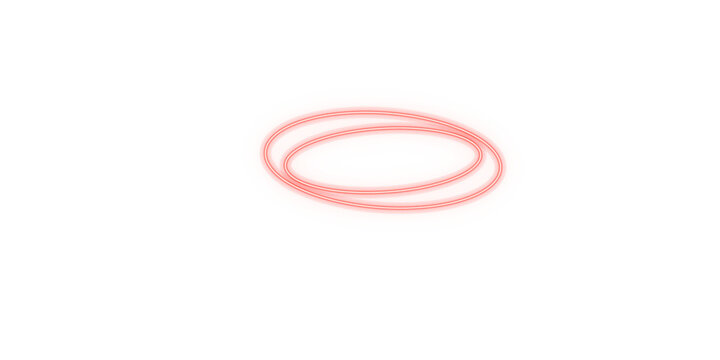 Glowing red circular light trails forming an abstract tonal torus shape isolated on deep darkness red light isolated on a transparent background