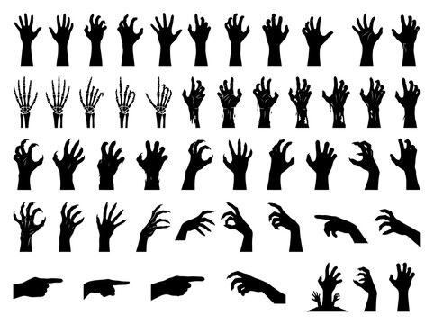 Collection of black silhouette hands in various gestures on a white background