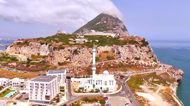 Gibraltar rock and ibrahim-al-ibrahim mosque aerial view