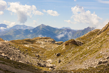 Naklejka premium View of the peaks of the Picos de Europa mountains in the national parks of Spain. Summer in the mountains of Europe
