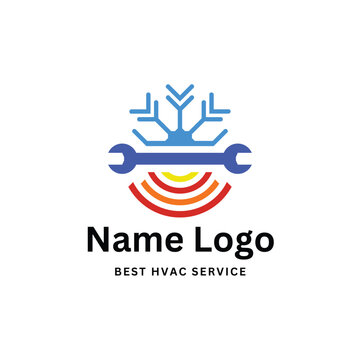 Modern HVAC logo featuring a blue snowflake, car silhouette, and colorful heat wave accents.