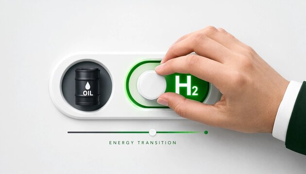 Hand Turning Knob Switch from Oil to Green Hydrogen Energy Transition