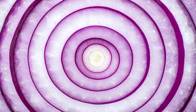 Red onion slice macro photography showing natural concentric rings and vibrant purple textures in a detailed high resolution food background