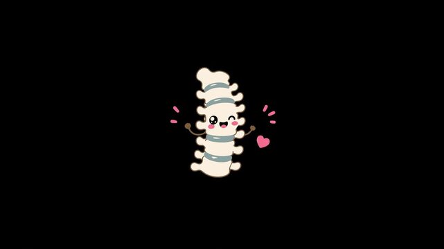 Cute cartoon spine characters smiling on black background