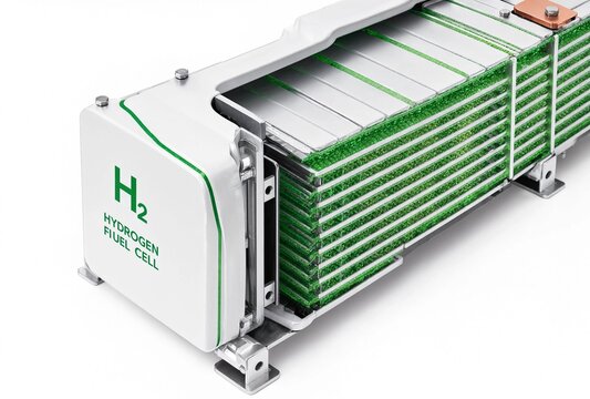 Detailed Cutaway View of Compact Green Hydrogen Fuel Cell Stack Hardware