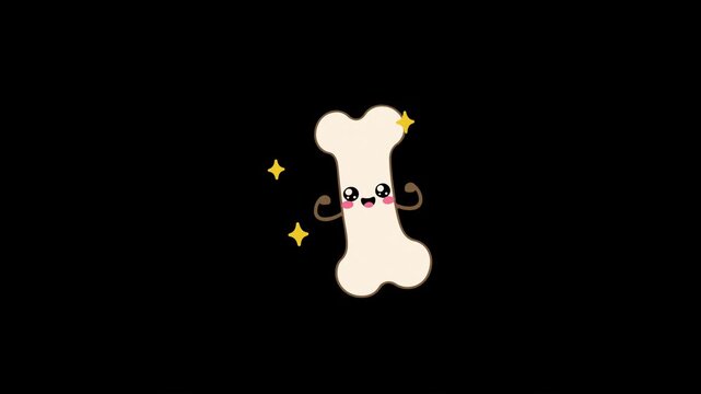 Cute cartoon bones flexing muscles on black background