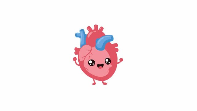 Kawaii smiling human heart cartoon characters on white background