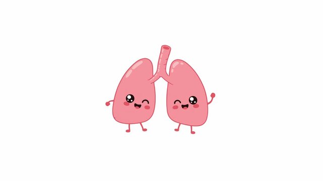 Cute pink lung characters smiling and waving in a grid pattern